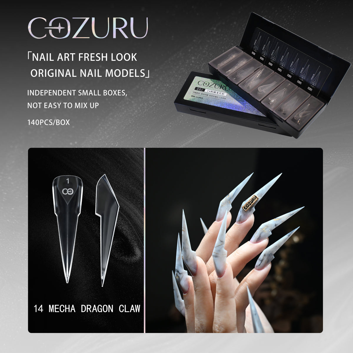 COZURU Dual Forms Mechanical Claw Nail Tips – Shape #14